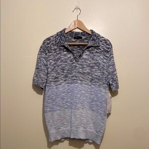 Frye Navy and White Knit Fabric Polo style top . Size M